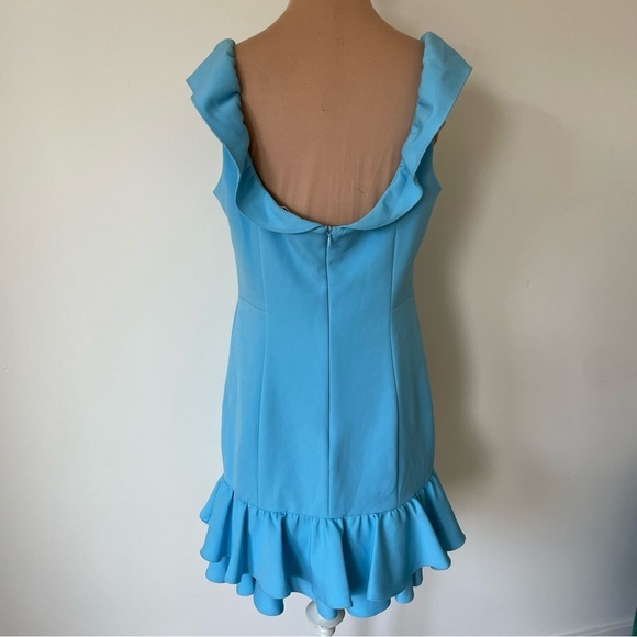 Milly Sky Blue Ruffle Trim Poly Blend Savannah Dress Size 10 - Picture 3 of 8